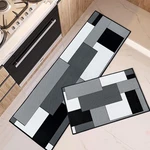 Tayney Black Grey Geometric Kitchen Rugs And Mats Non Skid Washable Set Of 2. Fixed Price $39.12.