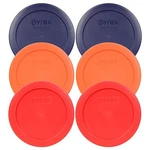 Pyrex 7200-PC Cup (2) Blue Orange Red Round Plastic Lids 6PK New. Fixed Price $15.99.