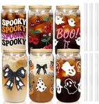 Anotion Halloween Cups, 18OZ Ghost Pumpkin Iced Coffee Mason Jar Mugs, Glass. Fixed Price $44.99.