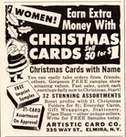 Artistic Co. Christmas Cards Ad Vintage Magazine Print B&w 1940S. Fixed Price $14.95.