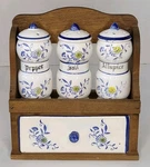 Vintage Onion Style Jars Rack Salt/pepper Allspice Blue/white. Fixed Price $59.95.