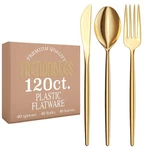 Trendables Gold Plastic Silverware Set Disposable Forks And S.... Fixed Price $52.03.