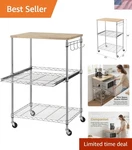 3-TIER Rolling Kitchen Cart, Microwave With Oak Wood Tabletop And Drawer.... Fixed Price $134.46.