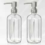 Amazerbath Soap Dispenser, 2 Pack Glass 16 Oz, Brushed Stainless Steel. Fixed Price $22.70.