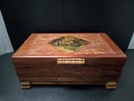 Vintage Hand Carved Cedar Wood Jewelry Box - English Cottage Scene Trinket Chest. Fixed Price $25.00.