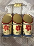 Pfaltzgraff Napoli Flatware Caddy Silverware Utensil Holder With Stand. Fixed Price $68.00.
