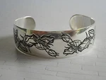 Vintage Sterling Silver Etched Wild English Rose Cuff Bracelet 4011B. Fixed Price $85.00.