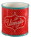 Pioneer Woman Flea Market Utensil Crock Red White Polka Dot Stoneware Gift. Fixed Price $40.60.