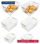 Evelots Wire Storage Baskets With Wood Handles-pack Of 6-KITCHEN Cabinet, Pantry. Fixed Price $49.05.