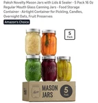 Paksh 16 Oz. Glass Mason Jars W/2 Piece Metal Canning Lids-new Orig Box. Fixed Price $12.00.