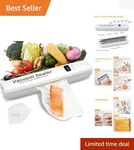 Automatic Food Vacuum Sealer With 20 Bags & Digital Display - White. Fixed Price $29.99.