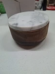 New Jalz Acacia Wood Base Salt Box / Condiment Bowl- Marble Top. Fixed Price $17.95.
