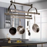 Elegant Hammered Steel Pot Rack With 12 Hooks & 3 Bars For Kitchen Storage. Fixed Price $499.99.