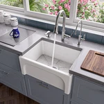 24" White Arched Apron Thick Wall Fireclay Single Bowl Farm Sink. Fixed Price $587.86.