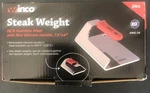 Winco SWS-74 2 Lb Stainless Steel Steak Weight W/ Red Silicone Handle. Fixed Price $41.26.