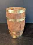 (1) Vtg 7" Rustic Wooden Barrel Metal Rings Flower Wine Champagne Holder W/ Lid. Fixed Price $20.00.