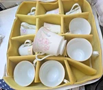 Mikasa Charisma Beige L9048 Teacups Set Of 11 W/ Yellow Quilted Storage Case. Fixed Price $64.99.