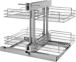 Chrome Dual Tier Pullout Shelf Organizer Blind Corners, 15" Soft Close. Fixed Price $1214.99.