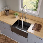 24" Black Gloss Reversible Smooth / Fluted Single Bowl Fireclay Farm Sink. Fixed Price $530.34.