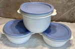 Lot Of White Tupperware Bowl Storage Containers 2513A-4 Blue Lids 16OZ 26OZ. Fixed Price $18.49.