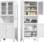 69" Metal Kitchen Pantry Storage Cabinet With Glass Doors And Adjustable Shelves. Fixed Price $149.99.