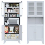 69''H Microwave Storage Cabinet With 4 Doors & 3 Adjustable Shelves For Kitchen. Fixed Price $157.99.