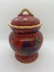Vtg Casa Vero By Ack Hand-painted Red With Fruits Ceramic Ginger Jar Canister. Fixed Price $13.00.