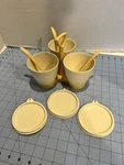 Vintage Tupperware 3 Cup Condiment Server Carrier Set Harvest Gold Cream Usa. Fixed Price $19.96.