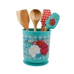 Pioneer Woman Cooking Utensils & Crock 5 Pc Set Wishful Winter Silicone Wood. Fixed Price $39.92.