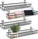 Metal Grid Wall Baskets With Hooks - Set Of 4 For Kitchen Storage (black). Fixed Price $48.99.