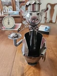 Vintage Metal Pig Wine Bottle Holder Waiter Outfit Whimsical Kitchen Bar Decor. Fixed Price $18.00.