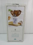 Pioneer Woman Delilah Acacia Wood & Melamine Crock Set White Blue Floral 6PC New. Fixed Price $44.95.