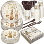 350 Pcs Easter Plates And Napkins Tableware Set- Serves 50, Happy Bunn.... Fixed Price $46.79.