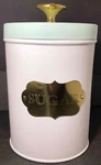 Amici Home Sugar Canister Country Cottage Green & White Enameled Tin 4X5X7". Fixed Price $13.48.