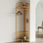 Gold Corner Coat Rack With Storage Basket And Hooks For Home Organization. Fixed Price $166.99.