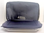 Anchor Hocking Encore 3 Qt Glass Baking Dish W/ Lid & Insulated Blue Carry Tote. Fixed Price $22.00.