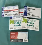 Lot 6 Essentials Index Cards 3" 5"WHITE 100EA(OXFORD,UP&UP,OFFICE Depot)... Fixed Price $25.90.