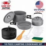 10PCS Camping Cookware Pot Pan Kettle Set Backpacking Hiking Cooking Kit Us. Fixed Price $26.99.