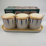 Madison York Ceramic Seasoning Jar Set 3 Lidded Canister Spoons Tray Blue Orange. Fixed Price $21.12.