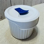 Corningware French White Stoneware Mug 20 Oz With Lid Blue Handle Microwave Safe. Fixed Price $10.00.