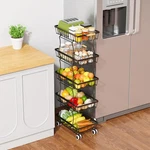 5-TIER Slim Fruit Basket On Wheels Stackable Metal Storage Organizer, Black. Fixed Price $59.45.