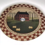 Amish Folk Art Glass Lazy Susan Turntable Rustic Country Sheep Farm Salt Box. Fixed Price $14.75.