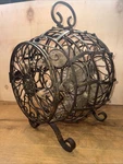 Wrought Iron Barrel Wine Rack - Ornate Rustic 7 Bottle Lockable Decor 14X15X16. Fixed Price $99.95.