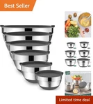 6-PIECE Stainless Steel Mixing Bowls With Airtight Lids Modern Gray Design. Fixed Price $51.99.