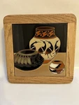 Native Southwest Art Tile Trio Pots & Turntable Rotating Tray Lazy Susan. Fixed Price $50.00.
