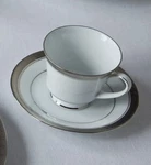 Noritake Crestwood Platinum Porcelain Coffee Cup & Saucer Set, Service For 4. Fixed Price $49.00.