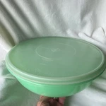 13 Inch Wide X 5 Tall Tupperware Green Plastic Storage Container With Lid. Fixed Price $18.95.