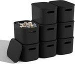 8 Pack Black Storage Bins With Lids For Shelves, Plastic Containers. Fixed Price $43.49.