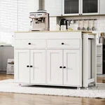 Rolling White Wood Extendable Tabletop 74.5 In. Kitchen Island Cart With Drawers. Fixed Price $443.14.