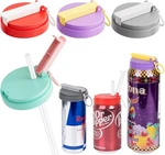 4-PACK Soda Can Lids 3 Sizes Covers With Silicone Straws, Multi-color. Fixed Price $13.35.